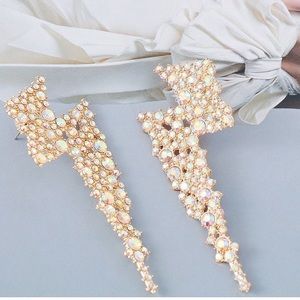 Gold Rhinestone Lightning Bolt Earrings NEW